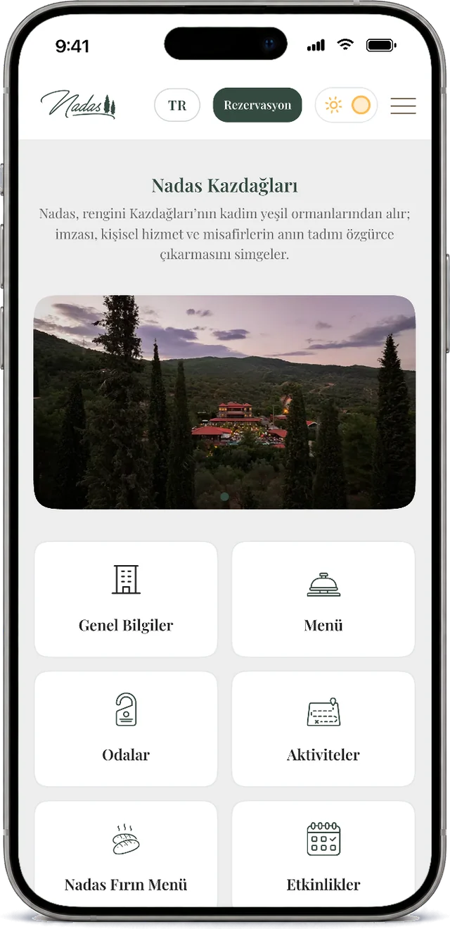 Nadas Kazdağları QR menü ana sayfası
